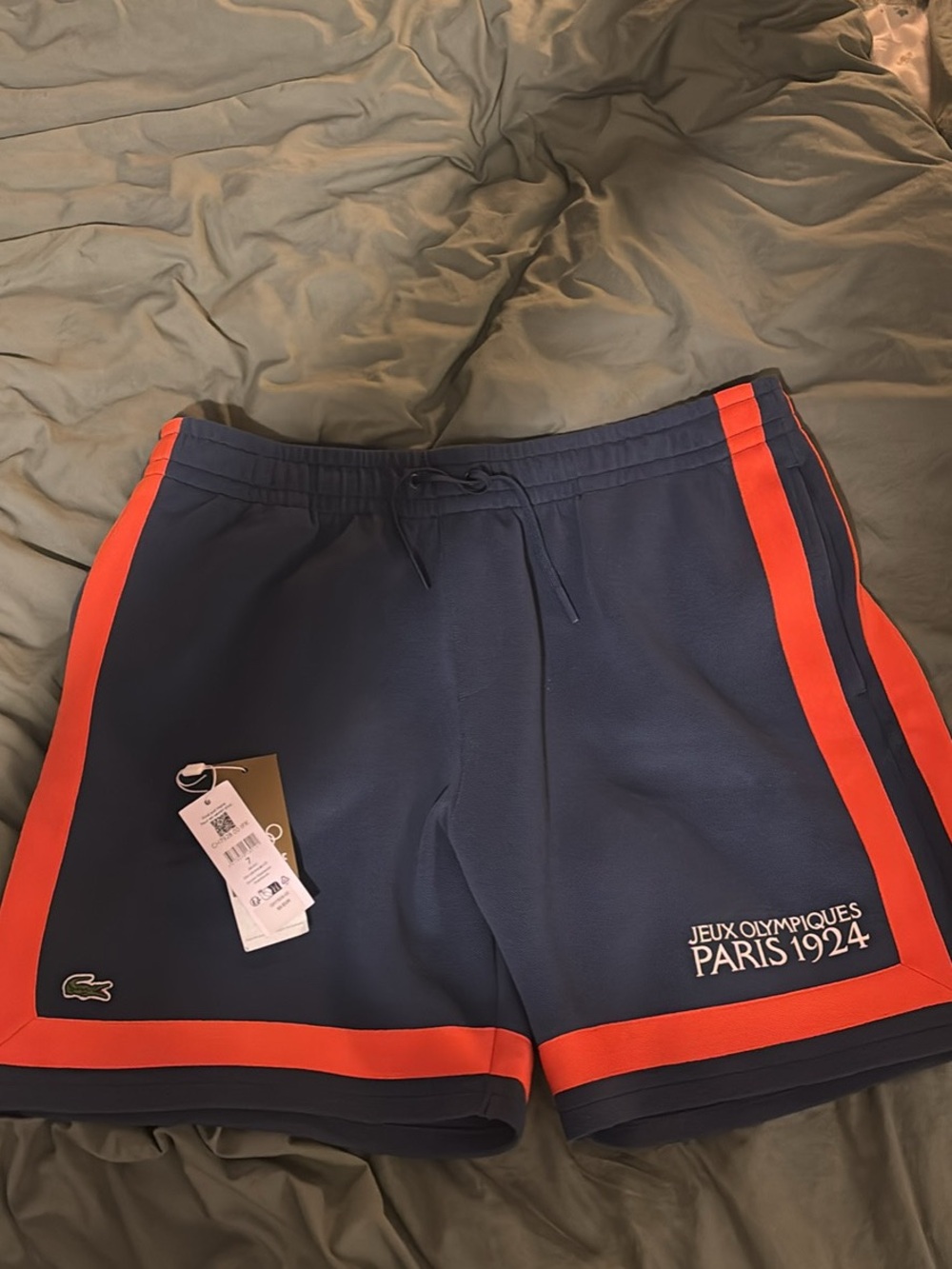 Lacoste Navy Athletic Shorts with Red Stripe Trim